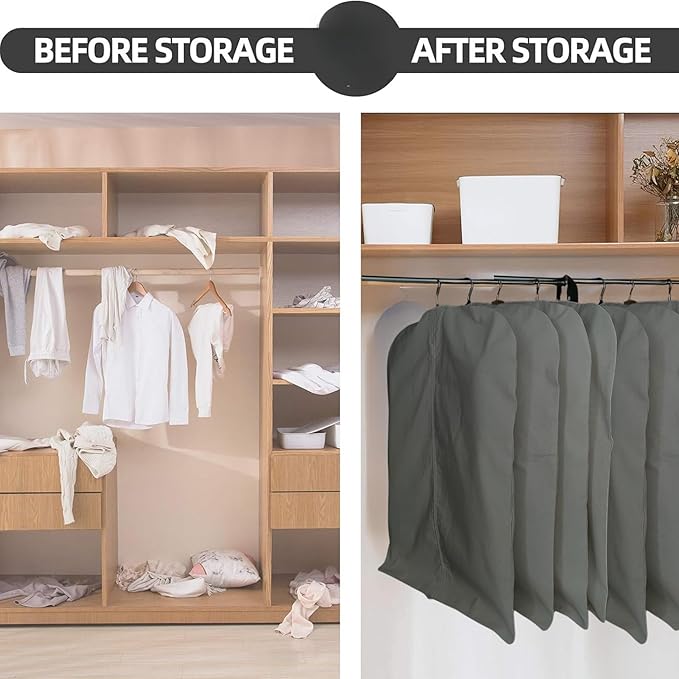 Garment Bag for Hanging Clothes – Organic Cotton Suit & Coat Cover with Zipper | Breathable Closet Organizer for Travel & Storage (X-Large (24"x60"), Gray)