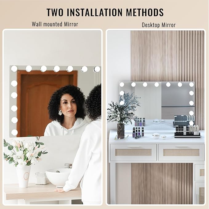 YOURLITE Vanity Mirror with Lights, 32"X25" Large Hollywood Mirror with Lights with 18 Bulbs, 3 Colors Modes & Adjustable Brightness,Vanity Mirror 10x Spot Mirror, USB Charging Port