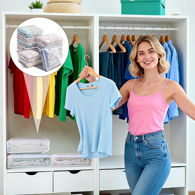 12 Pcs Clear Clothing Organizer Plastic Sweater Storage Bags Zippered Storage Bags with Label Pocket Container for Blankets Linen Sweater Clothes Bed Sheet Pillow (15.7 x 13.8 x 3.9 Inch)