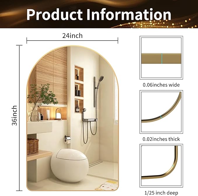 24x36 inch Gold Arched Mirror for Bathroom Vanity Mirror or Wall Decor Arch Mirror Brushed Metal Frame Wall Mounted Mirror for Bathroom LivingRoom Bedroom Entryway