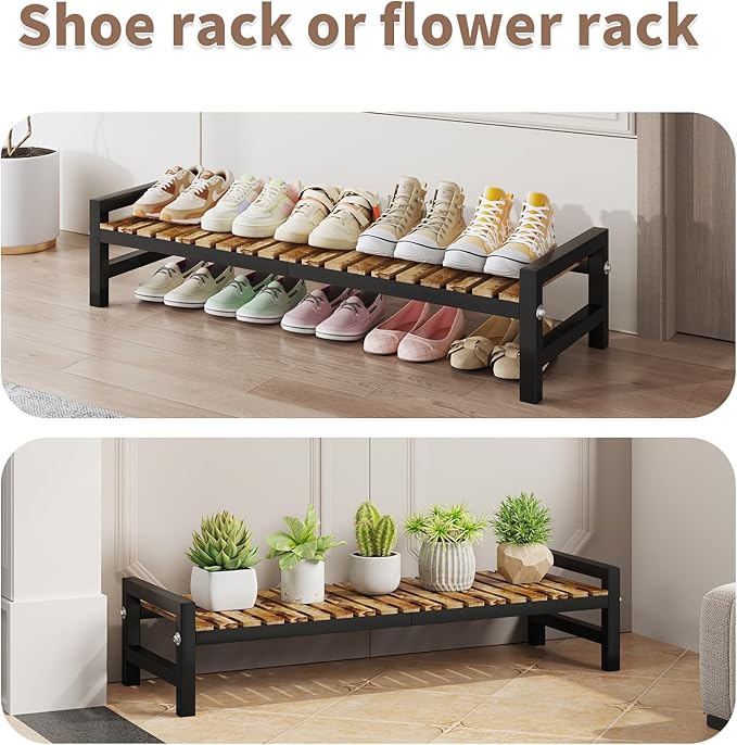 Shoe Rack Organizer for Small Spaces 1 Tier Long Narrow Shoe Stand, Closet Shoe Rack, Small Shoe Shelf for Closet Entryway Corner Garage and Bedroom Front Door - Shoe Storage Combining Wood and Metal