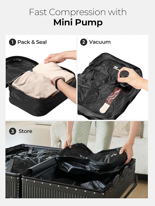 Vacuum Bags for Travel, 180° Open Zipper, IP67 Waterproof, Reusable Space Saver Compression Bags for Backpack, Suitcase(1 Pack, No Pump)