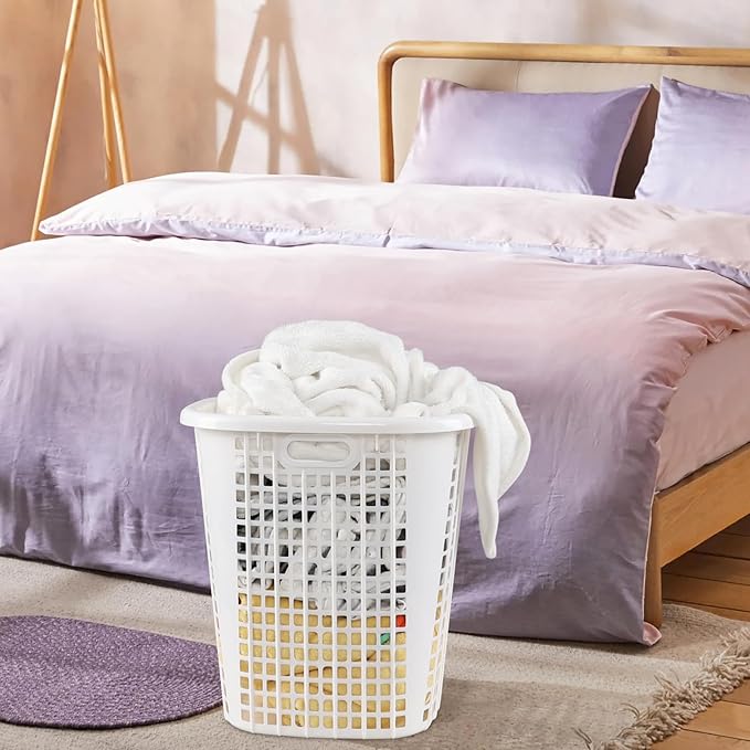 50L Tall Plastic Laundry Hampers with Cut Out Handles, Plastic Laundry Baskets, White, 6 Packs