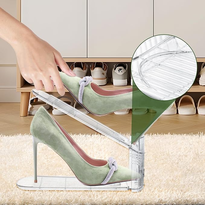 Clear Shoe Slot Organizer, 20 Pack Adjustable Shoe Slots Organizer for Closet Clear Shoe Stackers Shoe Rack Holder Shoe Space Savers for A Pair of Shoes(Transparent)