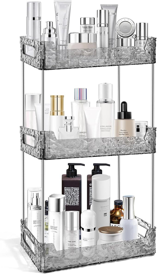 3-Tier Bathroom Counter Organizer Countertop Storage, Dresser Organizer Vanity Tray for Makeup, Perfume Organizer Cosmetics Skincare Shelf - Grey