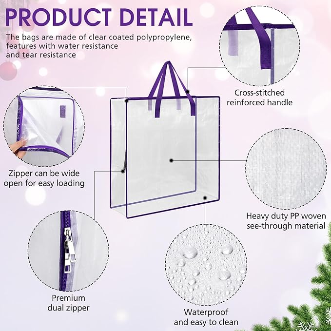 8 Pcs Clear Wreath Storage Bags 26 Inch Valentines St. Patrick's Garland Container Door Garland Holiday Wreath Storage Holder with Handle and Zipper Heavy Duty Plastic Packing Totes(Purple)