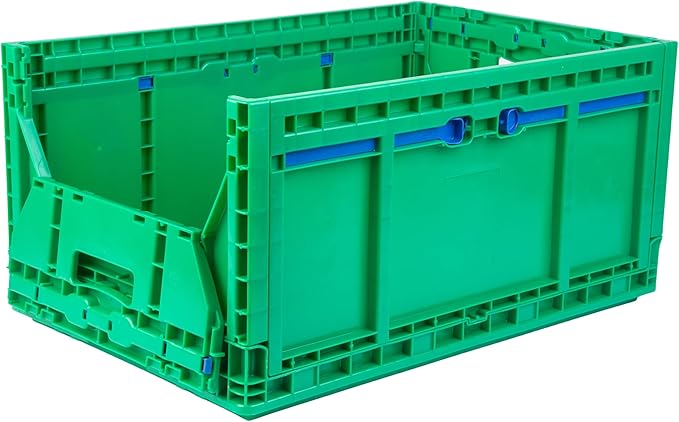 Hudson Exchange 23.62 x 15.75 x 11.81" (15.2 Gallon, 3 Pack) Collapsible Straight Wall Handled Storage Container Tote, Green