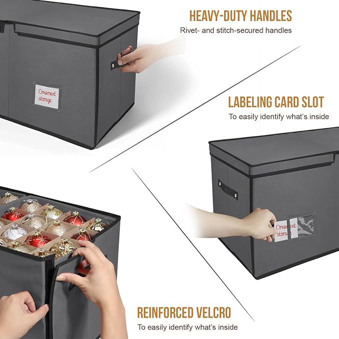 WDZREE Premium Large Christmas Ornament Storage,Box with Side Open, Drawer Style Trays - 3" Compartment, 8 Trays, Keeps 128 Holiday Ornaments -Made of Durable 600D Oxford Fabric Tear-Proof Material