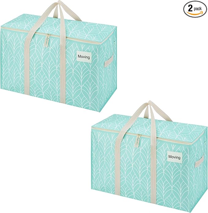 VENO 2 Pack Moving Bags, Heavy Duty, Moving Boxes Alternative, Packing Storage Supplies, Dorm Room Essentials with Zipper for Clothes, Extra Large Packaging Totes (Evergreen, 2 Pack)