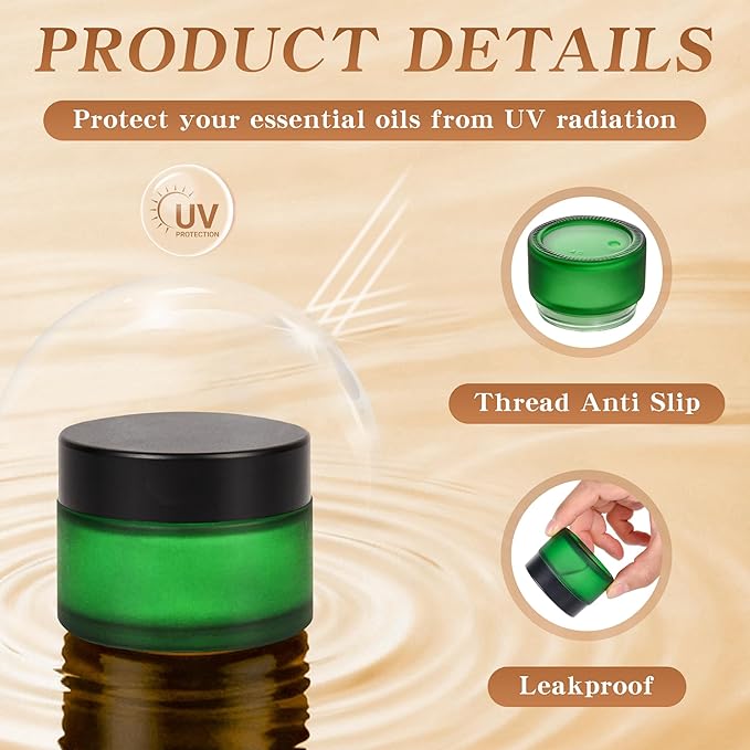 1 oz Glass Jars with Lids, Empty Cosmetic Jars, Airtight Containers with Inner Seal for Creams, Balms, Ointments, DIY Crafts, Salves (24 Pack, Green Frosted)