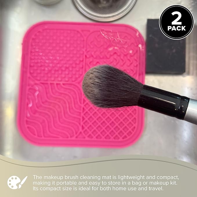 Silver Brush Limited 9060 Silver Essentials Multi-Quadrant Brush-Cleaning Silicone Mat for Makeup Brushes, Makeup Applicators, and Makeup Sponges, For Home and Travel, 2 Pack