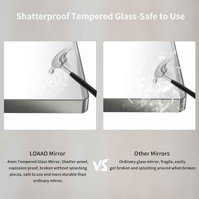 LOAAO 72X32 Inch Brushed Nickel Bathroom Mirror, Rounded Rectangle Silver Metal Frame Mirror, Brushed Nickel, Anti-Rust, Shatter Proof, Hangs Horizontally or Vertically