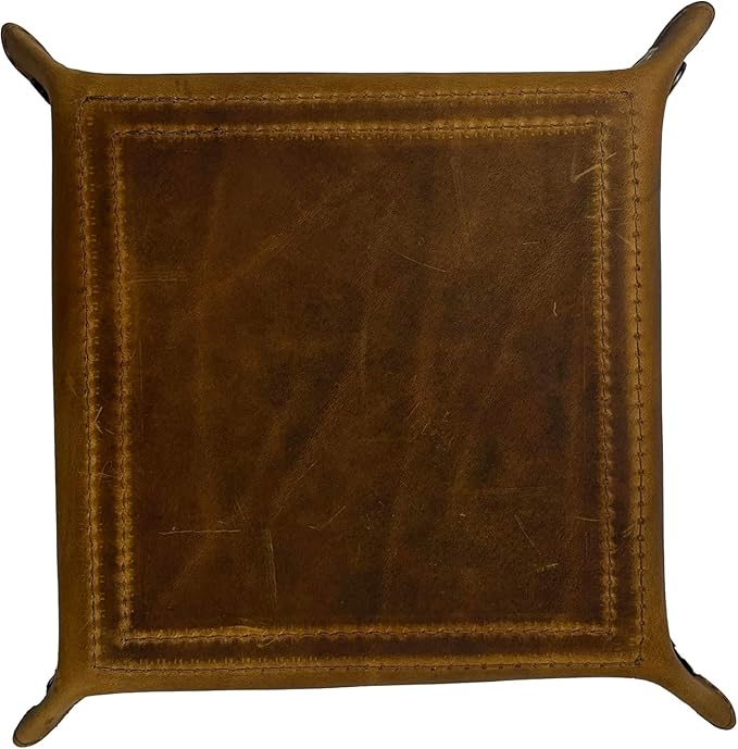 Tolredo Handmade Top Grain Leather Valet Tray – Elegant Organizer for Wallet, Keys, and Phone – Rich Brown (Pack of 2)