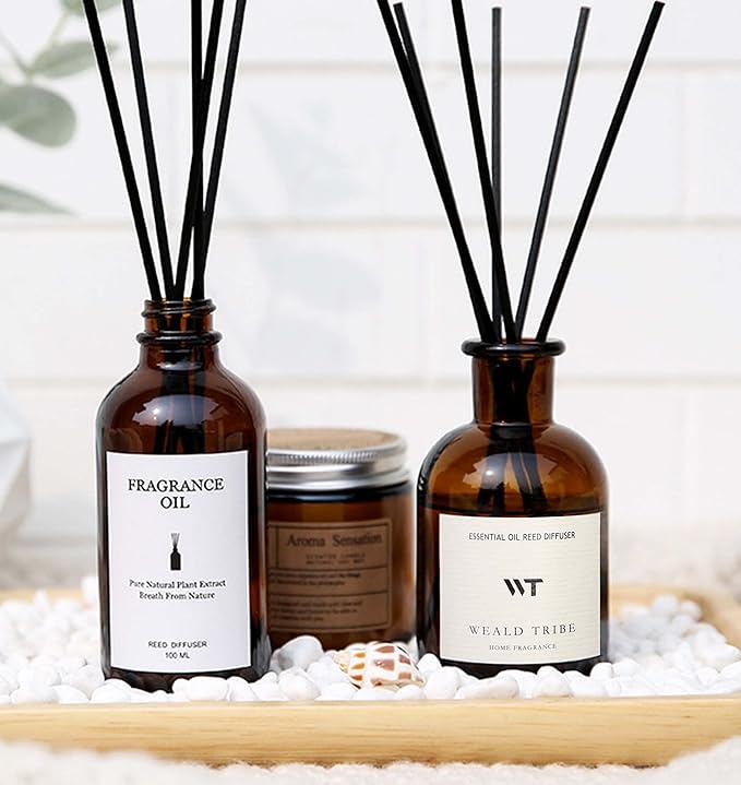 WEALD TRIBE Reed Diffuser Set for Bathroom Air Fresheners, Oil Diffuser Sticks | Sandalwood Rose Scent 5.1 fl oz Home Fragrance with Sticks Defusers | House Bedroom Office Shelf Decor
