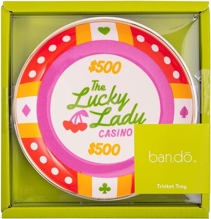 ban.do Novelty Trinket Tray, Ceramic Jewelry Dish, Small Decorative Tray for Keys or Decor, Cute Casino Chip Catchall Tray, Lucky Lady