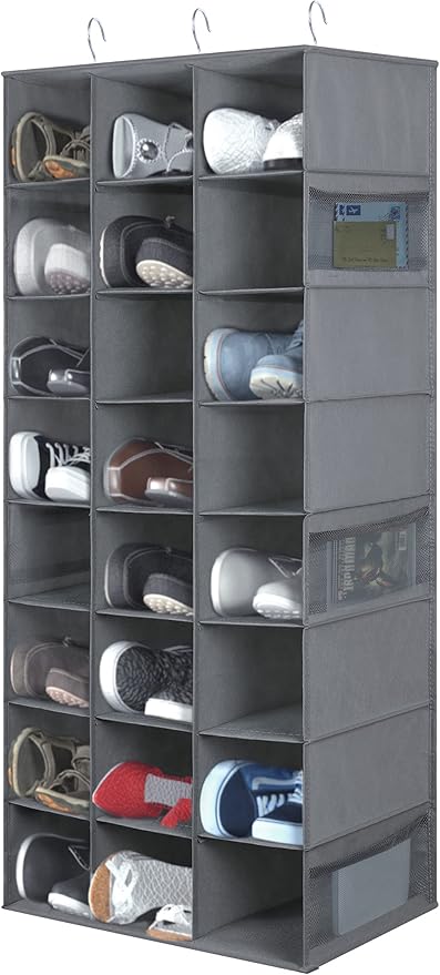 coastal rose Hanging Shoe Organizer for Closet, 24 Sections Shoe Holder Hanger Rack, Space-Saving Shoe Organizers and Storage, Grey