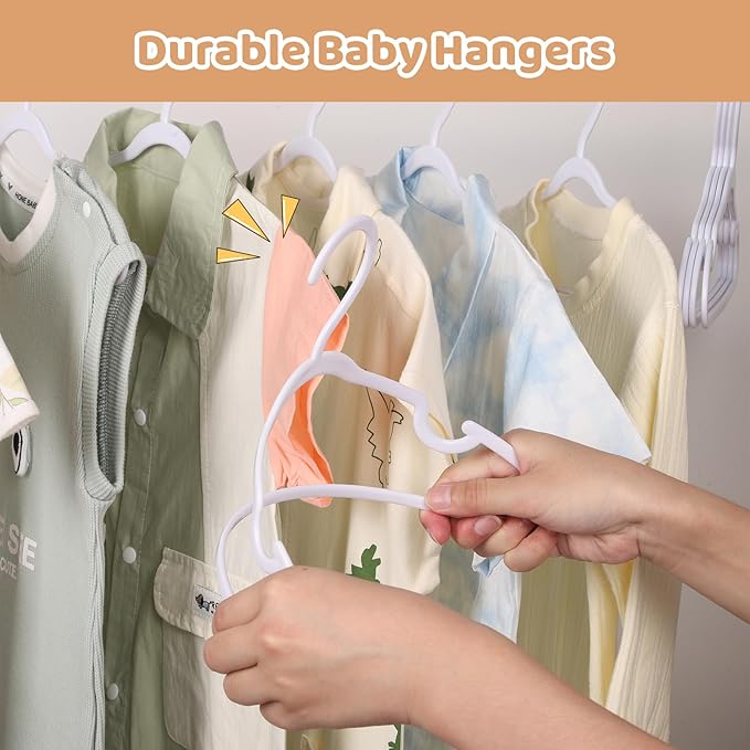 100 Pack White Baby Hangers 11.42 Inch & 12.91 Inch Each 50 Pack - Kids Non-Slip Clothes Hangers for Infant & Child, Durable Plastic Children's Hangers for Closet, Pants, Coats, Skirts