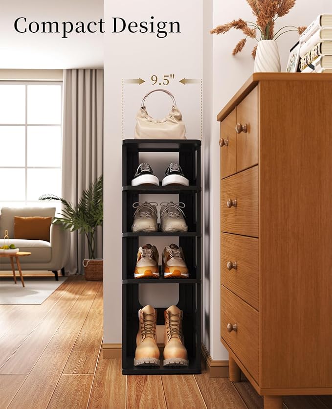 HAIXIN Adjustable 10 Tier Shoe Organizer - Narrow Plastic Vertical Shoe Rack for Closet, Entryway, Boots - Stackable Shoe Cabinet