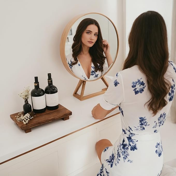 (12 x 7 Inch) Wood Riser Soap Tray, Farmhouse Wood Pedestal Stand for Kitchen Counter Sink, Rustic Wooden Riser Decorative Bathroom Counter Dishes Plant Bottles Candles Display