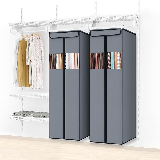 Zilink Garment Bags for Hanging Clothes 54" Hanging Garment Bags for Closet Storage with Clear Window Space Saving Hanging Storage Bags for Suits, Coats, Dresses, Grey, 2-Pack