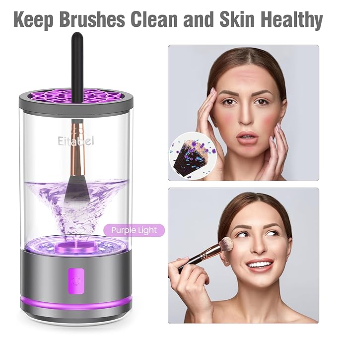 Makeup Brush Cleaner machine, 2 in 1 Makeup Brush Cleanser & Washer, 7000 RPM High-Speed Deep Cleaning, Portable Automatic Cosmetic Brush Cleaner for Foundation Brush Sponge, Purple