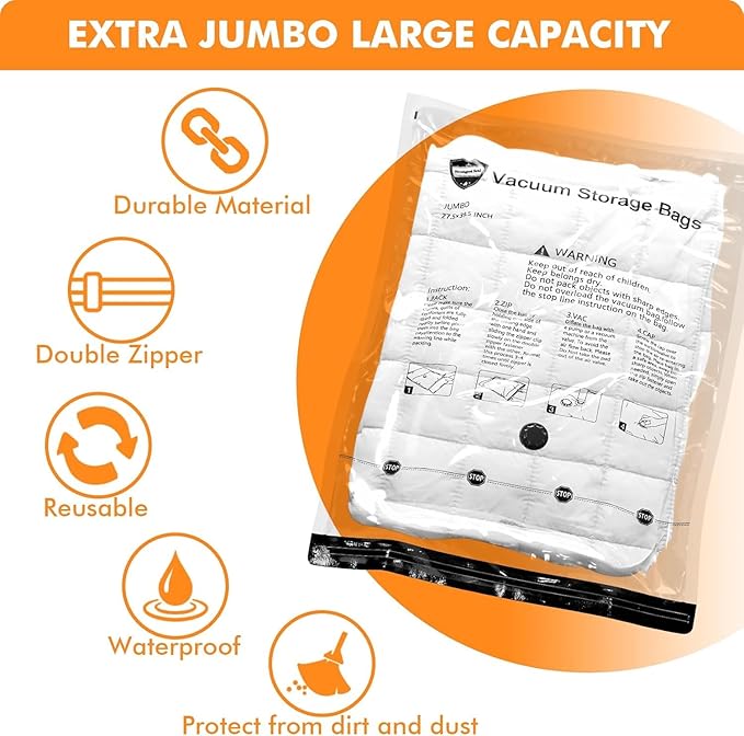 10 Large Vacuum Storage Bags with Electric Pump, Space Saver Bag for Clothes, Mattress, Blanket, Duvets, Pillows, Comforters, Travel