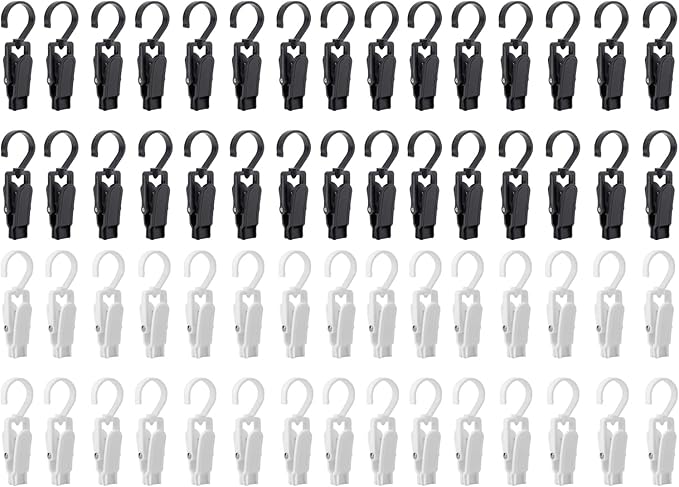 Frcctre 60 Pack Laundry Hooks Clip, 4.3" Super Strong Plastic Swivel Hanging Clothes Pins Curtain Clips, 360°Rotating Family Travel Hook for Drying Clothes Hat Towel Sock Gloves, Black and White