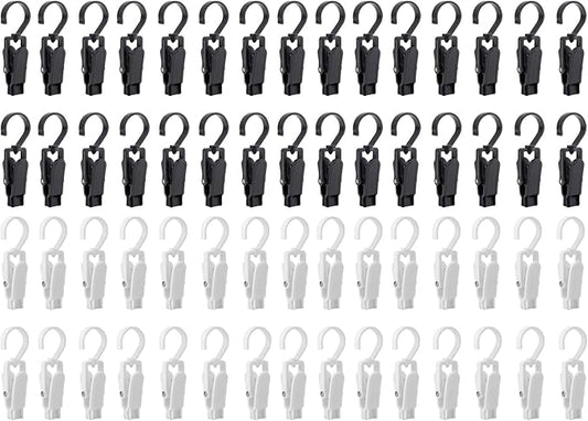 Frcctre 60 Pack Laundry Hooks Clip, 4.3" Super Strong Plastic Swivel Hanging Clothes Pins Curtain Clips, 360°Rotating Family Travel Hook for Drying Clothes Hat Towel Sock Gloves, Black and White