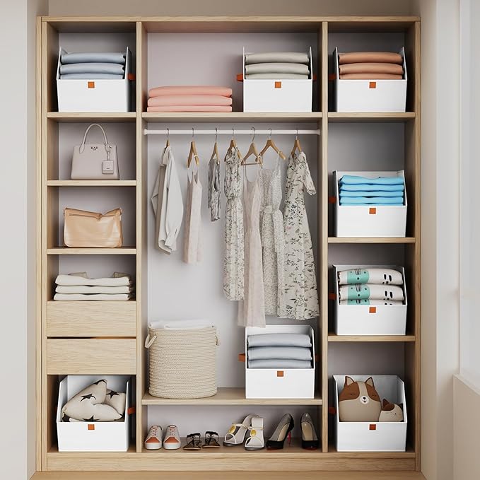Fabric Closet Storage Cubes - 6 Pack Square Storage Bins with Dual Handles for Clothes, Towels, Toys, Cube Storage Organizers for Bedroom, Nursery, Shelves, Closet, Small Spaces, White