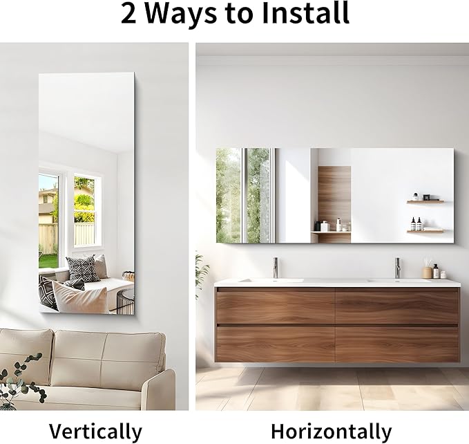 CILIBER Frameless Mirror, 24x60 Inch Large Bathroom Mirrors for Wall, Upgraded Shatterproof Rectangle Vanity Mirror Over Sink with Polished Edge for Bathroom,Bedroom,Living Room and Entryway