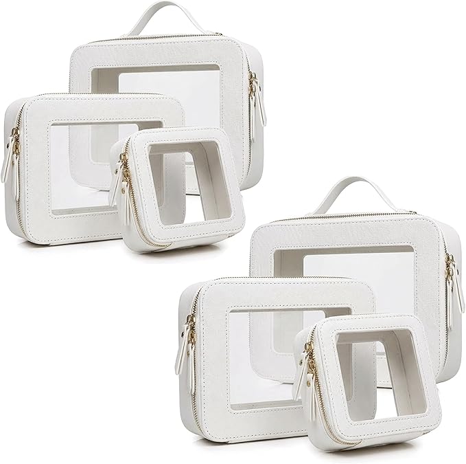 Makeup Bag | Transparent Toiletry Bag | Portable Waterproof Makeup Storage Bag | Travel-Specific Skincare Storage Bag | 2 Sets, L+M+MINI(White)