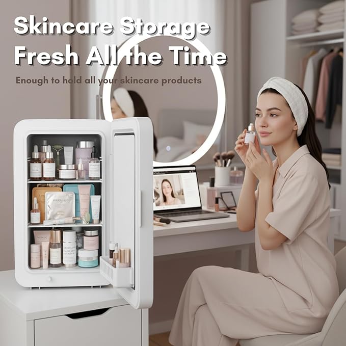 13L/22L Mini Fridge for Bedroom, Personal Small Refrigerator for Skin Care, Cosmetics, 110V/12V Portable Refrigerator Cooler & Warmer for Drinks, Food, Beauty, Makeup, Dorm, Car, Office