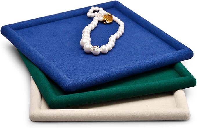 Oirlv Top Microfiber Jewelry Tray Square Nightstand Organizer Rings Earrings Necklace Trinket Storage Tray Showcase Jewelry Display (Beige)
