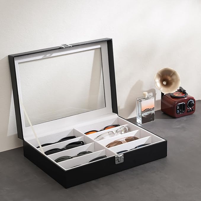 ProCase 8 Slots Sunglasses Organizer, 1 Layer Sunglass Case, Leather Eyeglass Cases for Display and Storage -Black