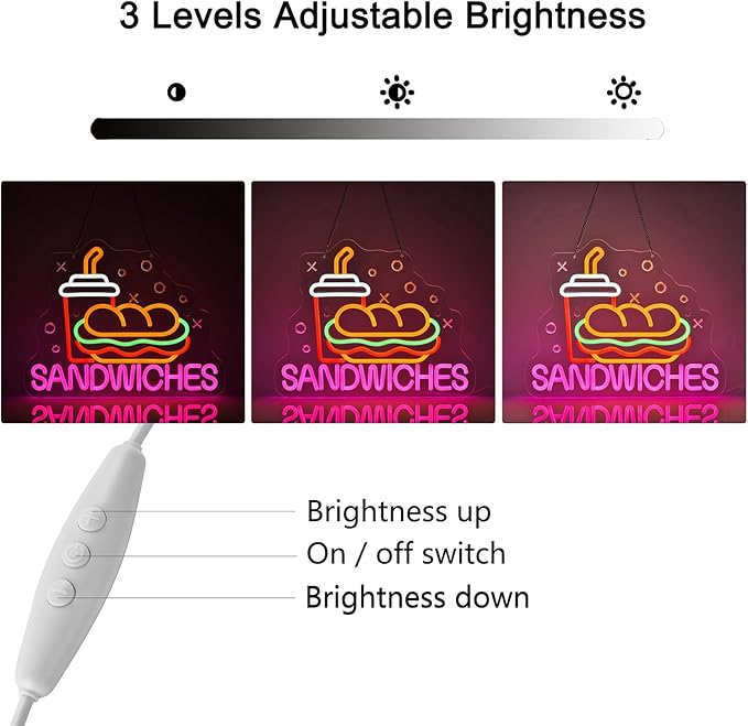 Sandwiches Neon Sign for Wall Decor LED Light up Sign Business Signage for Home Kitchen Restaurant Fast Food Store Man Cave Party 15.7" x 12.6" Led Art Wall Hanging Decorative Gifts