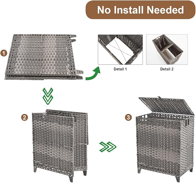 Laundry Hamper with Lid, 190L Large Laundry Basket 3 Section with 6 Removable Liner Bags & 3 Mesh Laundry Bags, Handwoven Rattan Clothes Hamper with Heightened Feet, No Install Needed, Grey