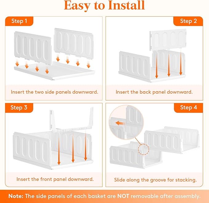 Lifewit Stackable Closet Organizers and Storage Basket for Clothes, Plastic Sweater Storage Bins for Wardrobe, Multifunctional Pants Organizer for RV, Pantry, Bathroom, Kitchen, Dorm, 24L, 4 Pack