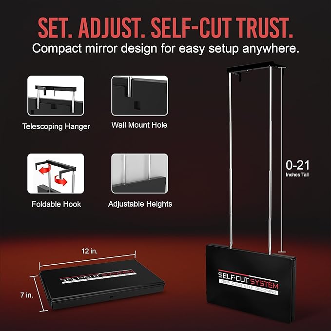 Self-Cut System 3 Way Mirror with LED Lights – Trifold Self Cut Barber Mirror for Men and Women, 360 View for Easy Haircuts, Travel Friendly - Three Way Design for Grooming and Styling