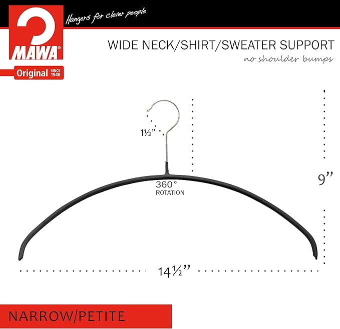 Mawa by Reston Lloyd Euro Narrow Clothing Hangers, Black, Set of 10
