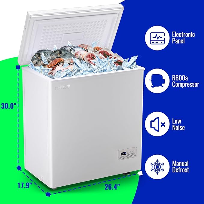 Chest Freezer with Electronic Panel, Accurate Temperature Display to 1 ℉ and Easy to Use 5.0 Cu.ft Deep Freezing with 2 Removable Baskets White