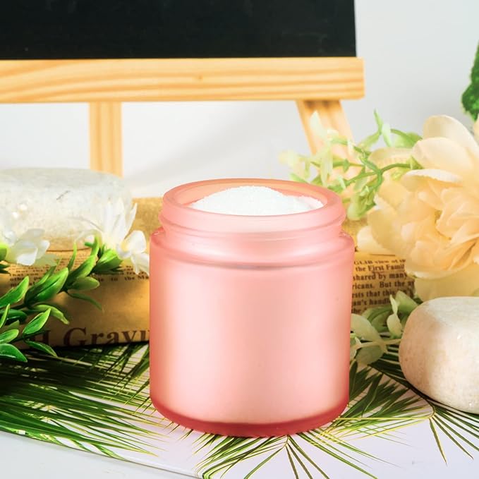 4OZ Glass Jars with Lids, Hoa Kinh Small Glass Jars, 12 Pack Empty Round Canning Storage Jars Containers for Storing Lotions, Powders, and Ointments (4oz-12Pack-Frosted Pink)