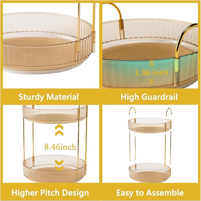 360 Rotating Gold Makeup Organizer,2 Tier Large Capacity Rotating Makeup Organizer,SkincarePerfume Organizer,Bathroom Cosmetics Storage Organizer Countertop (Gold-2 Tier)