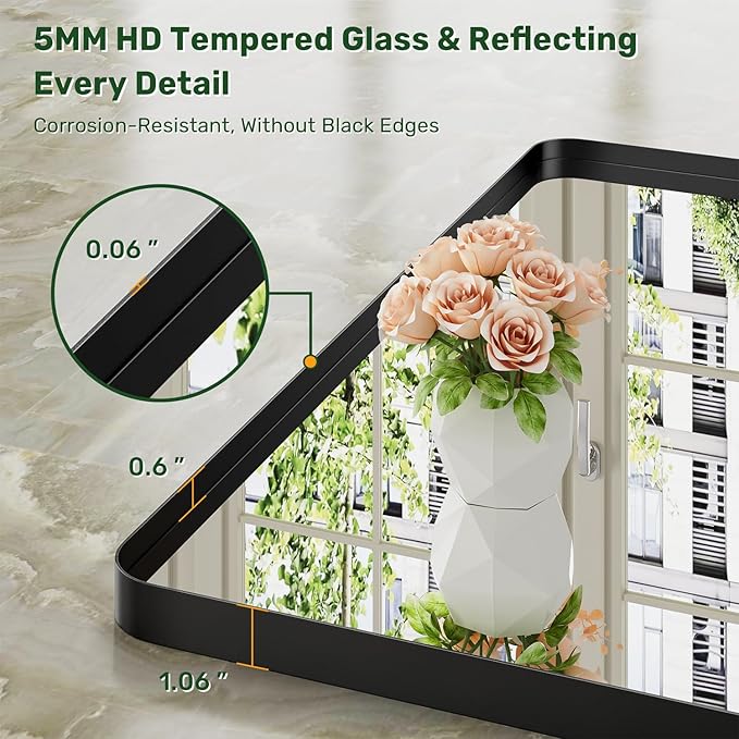 48X32 Black Bathroom Mirror for Over Sink, Metal Framed Vanity Mirror Wall Mounted, Rectangle Mirror for Bedroom Living Room Restroom Entryway, Anti-Rust, HD Tempered Glass