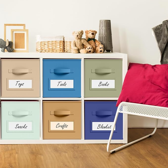10 Pcs Fabric Storage Cubes with Labels 11 Inch Collapsible Cube Organizer Baskets with Window Cards for Shelf Clothes Book Storage Bin(Boho)