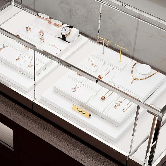 2 Slot Jewelry Stand Pendant Necklace Drawer Jewelry Organizer Tray White Bracelets Display Holder PU Leather