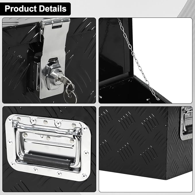 confote 30 Inch Truck Tool Box Aluminum Stripes Truck Bed Tool box for Truck,Pickup,RV,Trailer,Waterproof Storage Organizer with Side-Handles,Lock and Keys-Black
