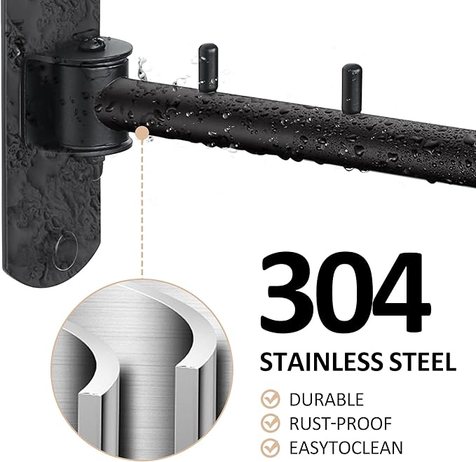 Swing Clothes Hanger Rack, Garment Racks Clothes Bar Wall Mounted, 180°Rotation Laundry Drying Rack 304 Stainless Steel Space Saving Clothing Hanging System for Laundry Room Bedroom Balcony