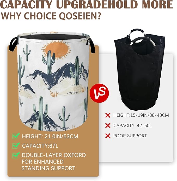 Laundry Basket,Western Tropical Cactus Collapsible Laundry Baskets,Sun Waterproof Oxford Hamper with Handles for Bathroom Bedroom Nursery Home Storage 16"x20"