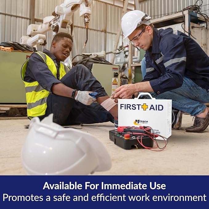 MFASCO 2 Shelf First Aid Cabinet - ANSI/OSHA Class B Type I & II - Medi First Brand Bandages - Carry or Wall Mount - Easy Restock & Refill - - White Enamel Finish - 226 Pcs - 16"x11"x4 7/8"