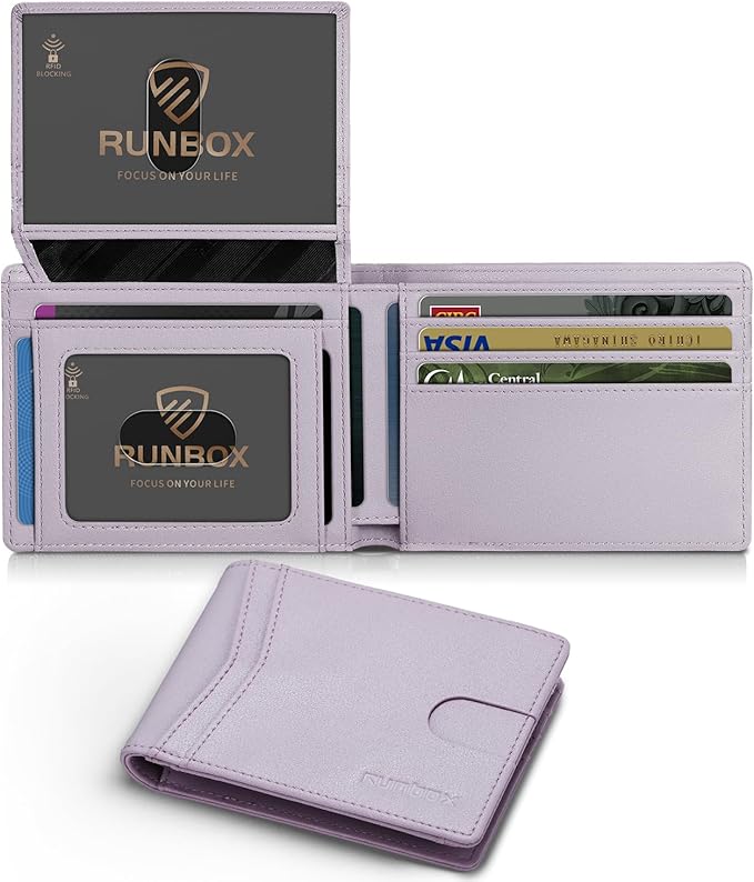 RUNBOX Wallet for Men Slim Rfid Leather 2 ID Window With Gift Box | Slim, Rfid, 2 ID Window, With Gift Box, Slim, Rfid